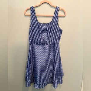 Anthropologie Tulle Blue and White Polka Dot Fit and Flare Dress Large